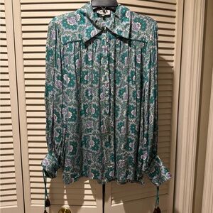 Omika Green and Purple Patterned Shirt with tie cuffs